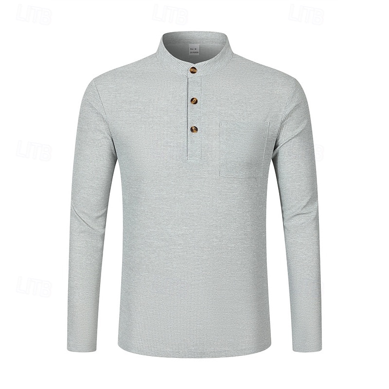 Per uomo Camicia Camicia popover Camicia Estiva Camicia casual Camicia da Spiaggia Nero Bianco Vino Verde scuro Kaki Manica Lunga Semplice Colletto alla coreana Vacanza Camicia hawaiana Abbigliamento del 2025 a $19.99 –P7