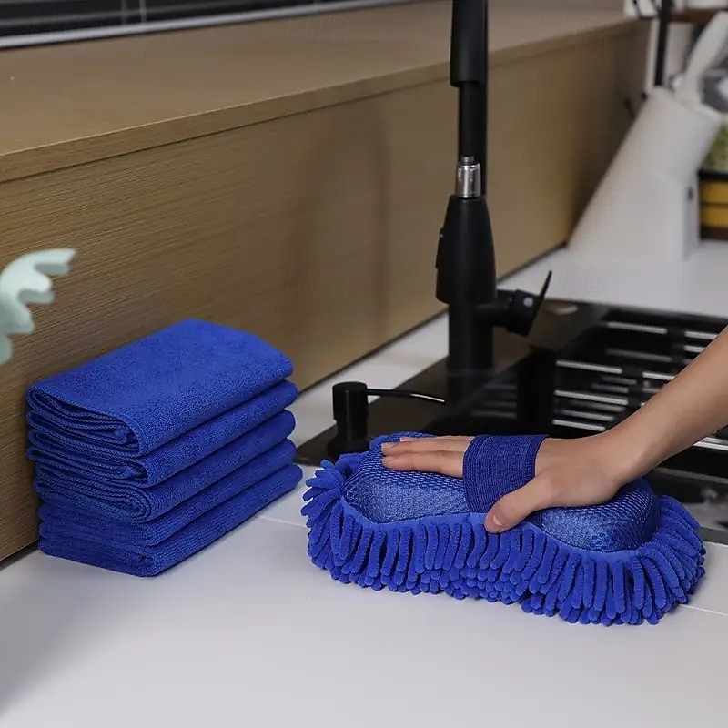 Conjunto de 6 peças de esponja e toalha para lavagem de carros – inclui 1 luva de esponja de limpeza e 5 toalhas de microfibra macias e superabsorventes – reutilizáveis para uso no carro, em casa e na de 2025 por $17.99 –P6