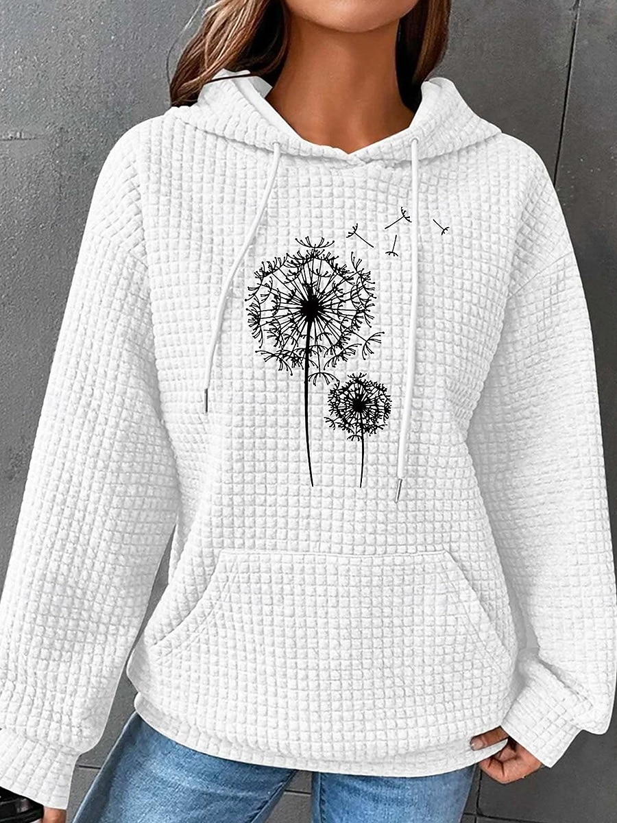 Damskie Z kapturem Kwiaty Graficzny Codzienny Długi rękaw Kaptur Zwykłe topy Ulica Na co dzień Codzienny Kieszeń Nadruk Biały Ciemnoniebieski Szary Jesień Zima 2025 - $25.99 –P1