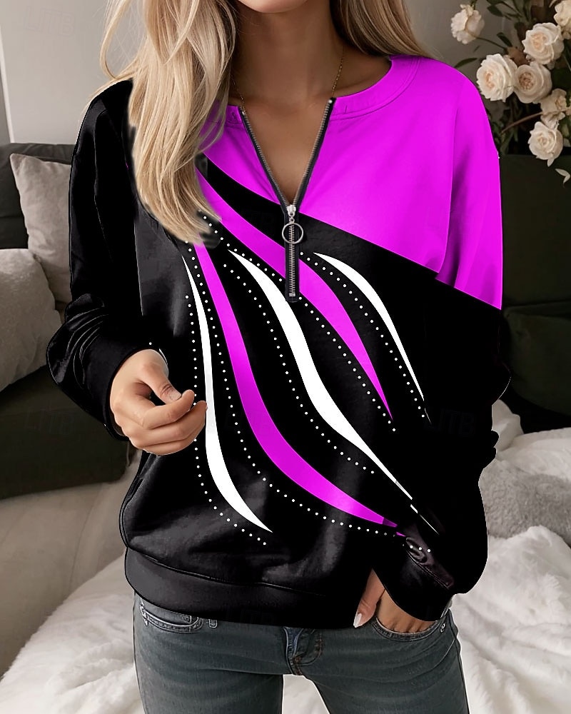 Per donna Felpa Pullover Felpe con cerniera Cerniera Stampato Grafico Geometrico Astratto Moda Casual Manica Lunga Girocollo Top Regolari Streetwear Abbigliamento Quotidiano Blu Rosso Viola Verde del 2026 a $27.99 –P4