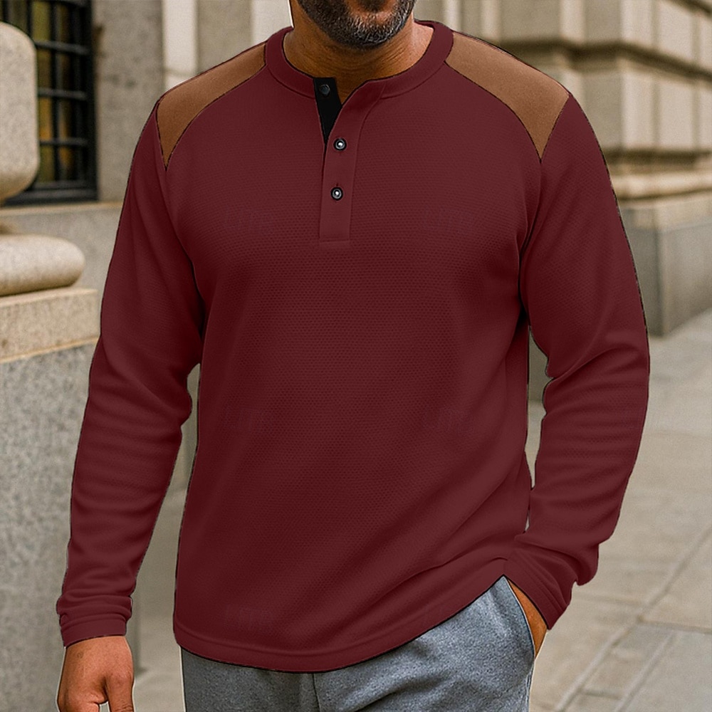 Férfi Gofri Henley ing Tee Top Hosszú ujj Henley Ősz Tavasz & Ősz Színes Divat Dizájn Alap Színes Vakáció Utca Hétköznapi Fekete Fehér Piros Férfi felső póló 2025 - $21.99 –P5