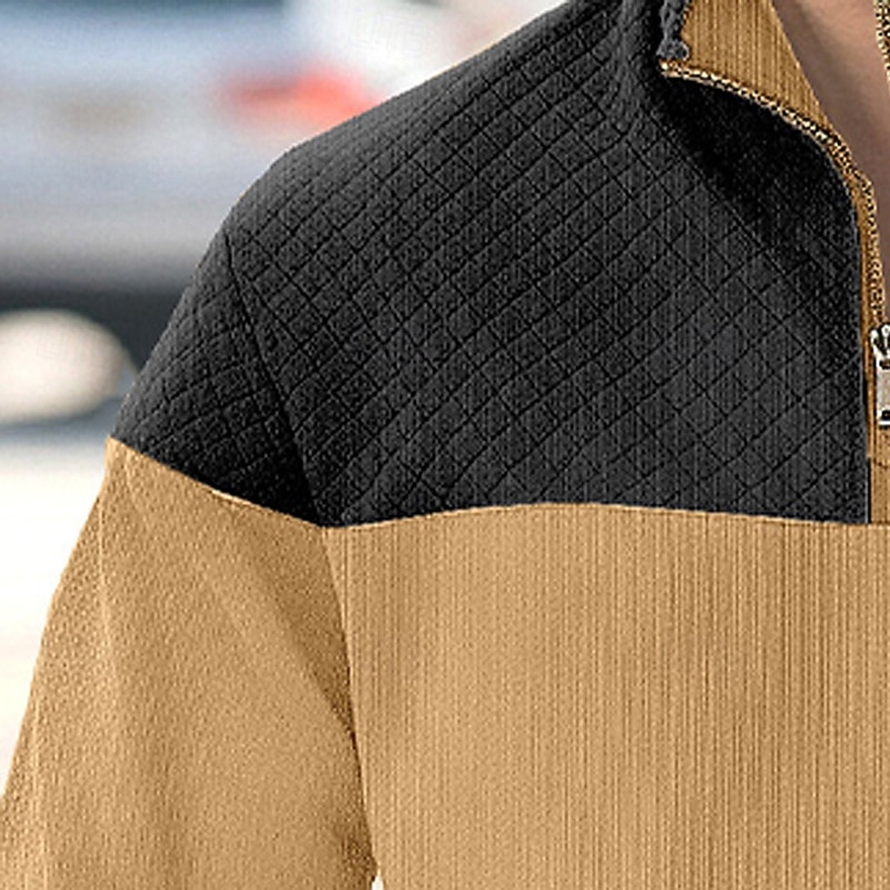 Hombre Sudadera Sudadera con estampado de gofres Sudadera Con Capucha Pull-over Sudadera con un cuarto de cremallera Verde Ejército Azul Marino Caqui Gris Cuello Mao Plano Retazos Bloque de Color 2025 - $23.99 –P6