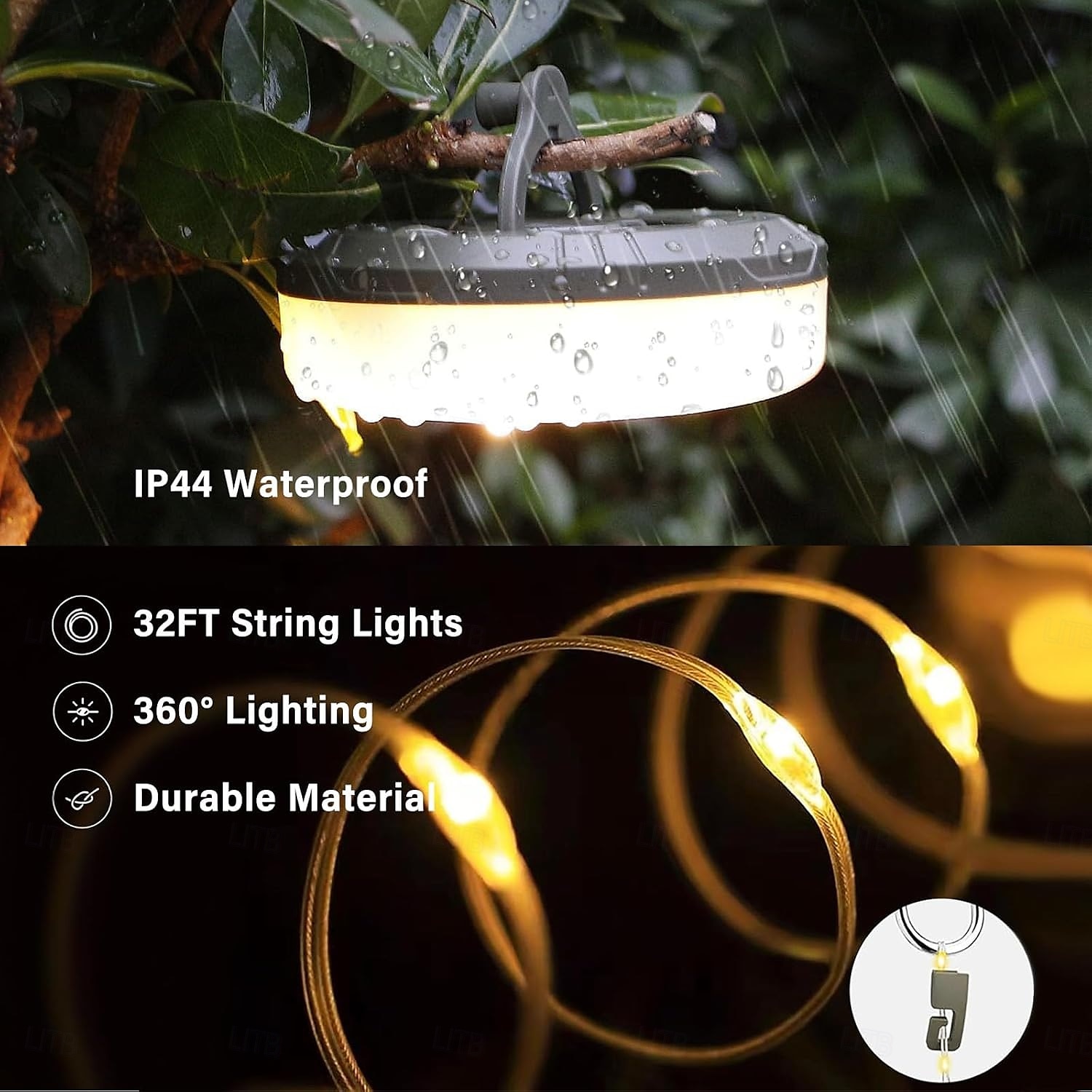 Guirlande lumineuse de camping, guirlande lumineuse d'extérieur 4 en 1 avec 8 modes d'éclairage, guirlande lumineuse de camping rétractable portable pour randonnée en plein air, jardin, fête, de 2025 ? $21.99 –P1