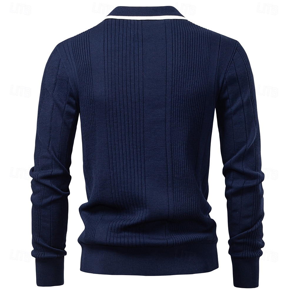 Herre Pullover genser Strikke Vanlige topper Fargeblokk Knapper Helfarge Polokrage Årgang Daglig Skole Hjem Klær Vår Høst Blå Brun S M L 2025 - $32.99 –P20