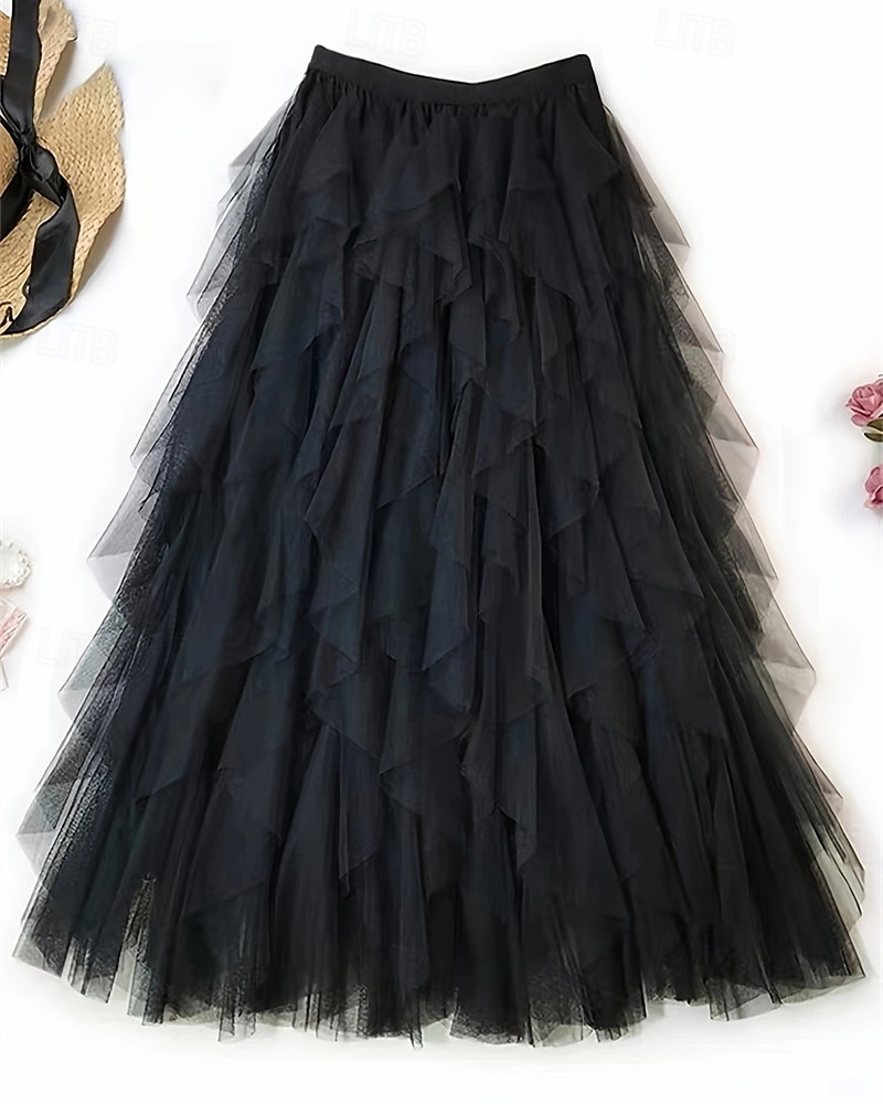 Pentru femei Fustă Fuste din tifon Modă Casual Midi Talie Medie Fuste Simplu Tiv neregulat Fluid Micro-elastic Vacanță Stradă Negru Roz Îmbujorat Primăvară Poliester 2025 - $21.99 –P8