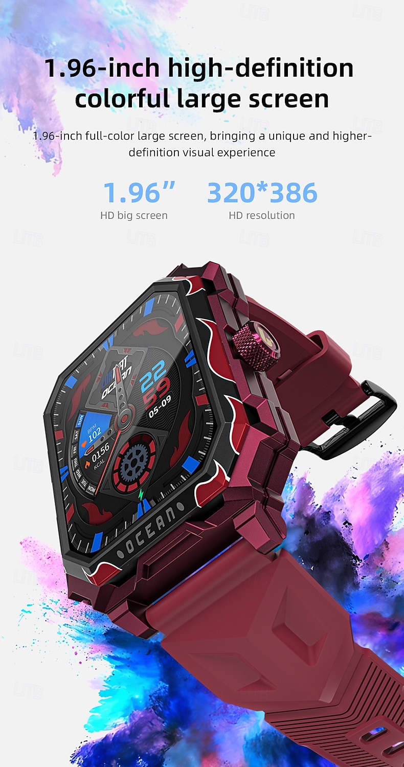 LOKMAT OCEAN MAX Slimme horloge 1.96 inch(es) Smart horloge Bluetooth Stappenteller Gespreksherinnering Activiteitentracker Compatibel met: Android iOS Dames Heren Lange stand-by Handsfree bellen 2025 - $45.99 –P4