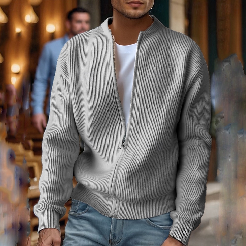 Miesten Neuletakki Rajattu villapaita Vetoketjullinen villapaita Neulottu villapaita Joustin Neuloa Tavalliset topit Tasku Tavallinen Stand-kaula-aukko Muoti Klassinen Loma Arki-asut Vaatetus Syksy 2026 - $33.99 –P2