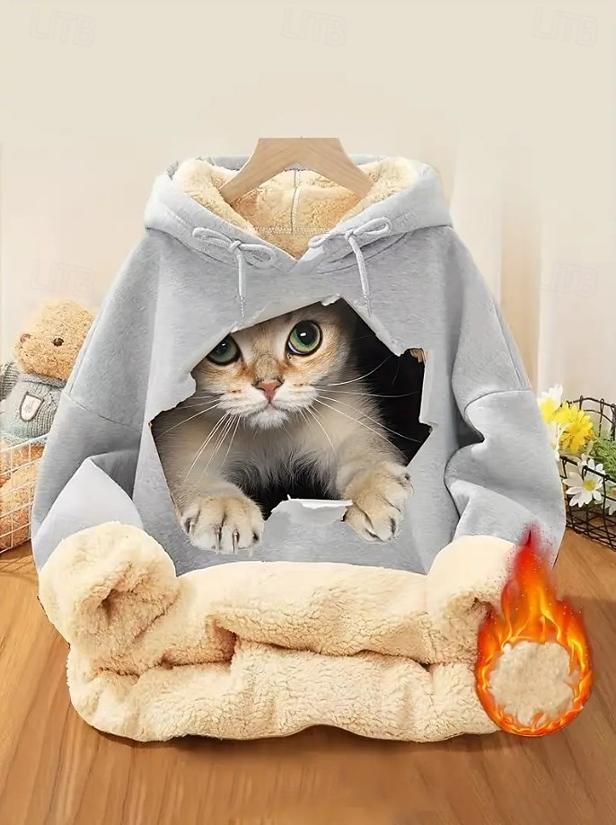 Dam Pullover Hoodie Sweatshirt Ficka Mönster Djur Bokstav Ledigt Comfrt Långärmad Huva Vanliga toppar Ledigt Gata Vardag Svart Rodnande Rosa Rubinrött Grön Ljusgrå Höst Vinter 2026 - $32.99 –P9