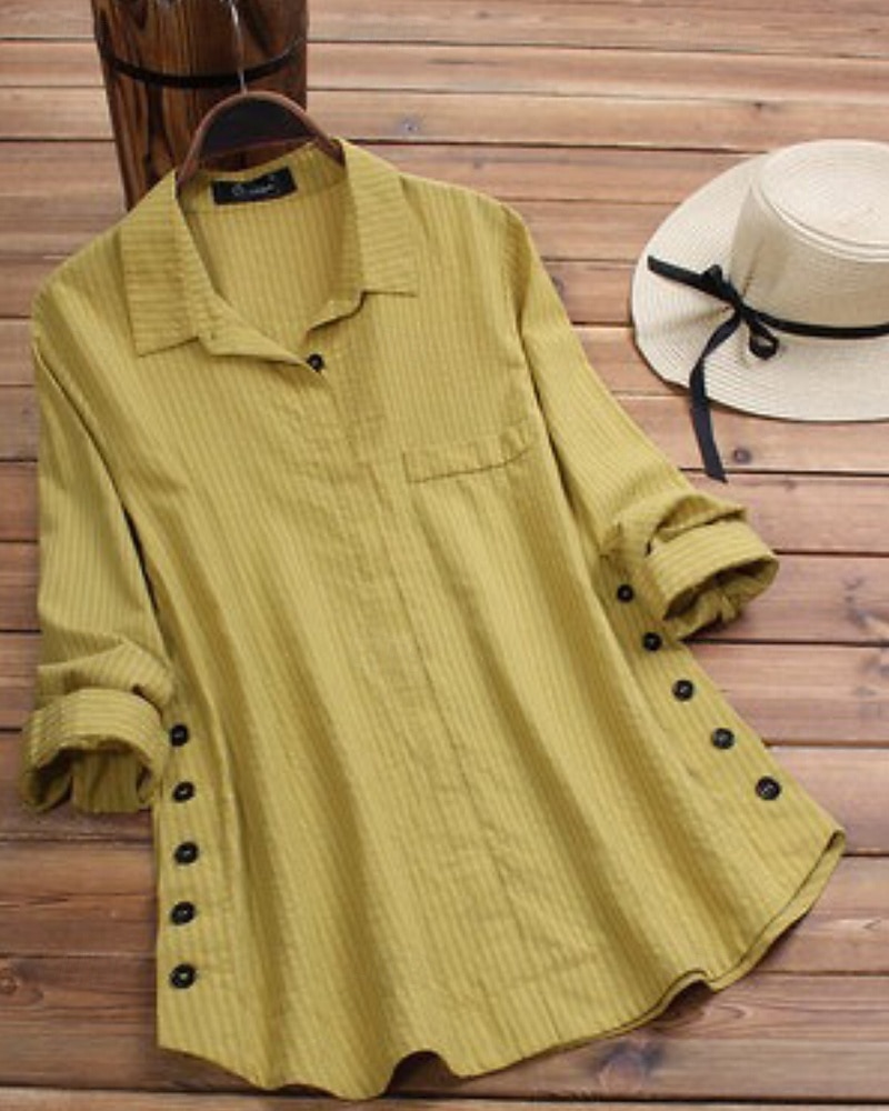 Femmes Chemise Chemisier Rayé Moderne Occasionnel manche longue Col de chemise Hauts Réguliers Quotidien Fête Sortir Boutons Jaune Vert Automne de 2025 ? $25.99 –P3