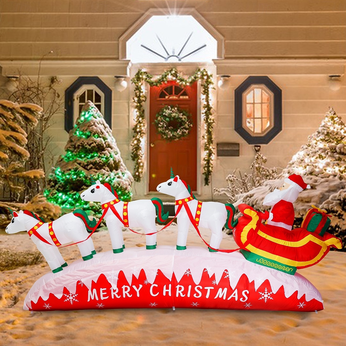 1 ks 3,3 m/10,8 stop vánoční 3 jednorožčí tahací auto Santa Claus LED se světlem nafukovací vzduchový model vnitřní a venkovní nádvoří zahrada trávník párty vánoční atmosféra dekorativní světlo 2025 - $90.99 –P4