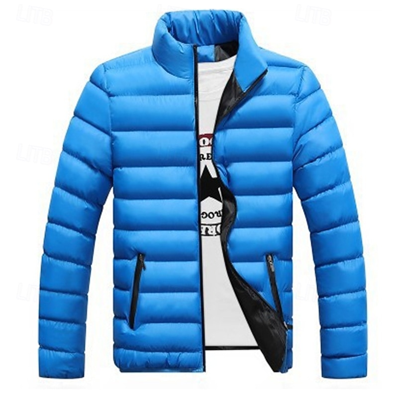 Hombre Abrigo de invierno Chaqueta acolchada Bolsillo Algodón Vacaciones Ropa Cotidiana Cita Regular Moda Casual Cómodo Mantiene abrigado Invierno Color sólido/liso Negro Rojo Azul Real Azul Oscuro 2026 - $22.99 –P5