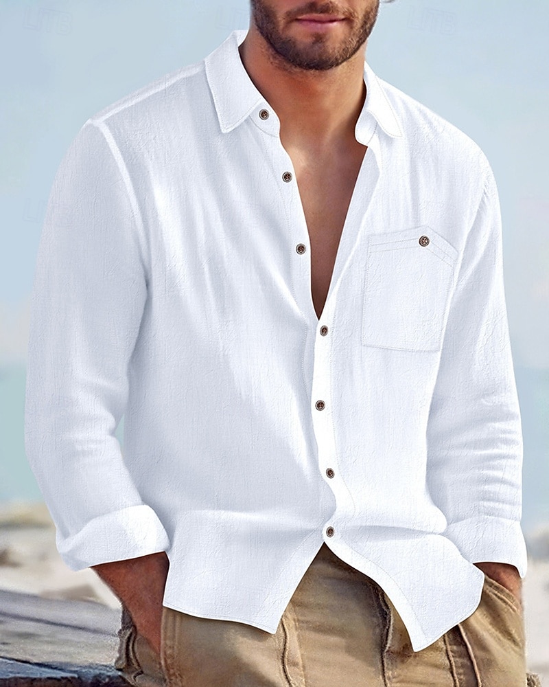 Per uomo Camicia Camicia di lino Camicia casual Camicia con Bottoni Camicia di cotone Semplice Vacanza Camicia hawaiana Nero Bianco Giallo Blu marino Manica Lunga Bavero Primavera Autunno del 2025 a $22.99 –P7