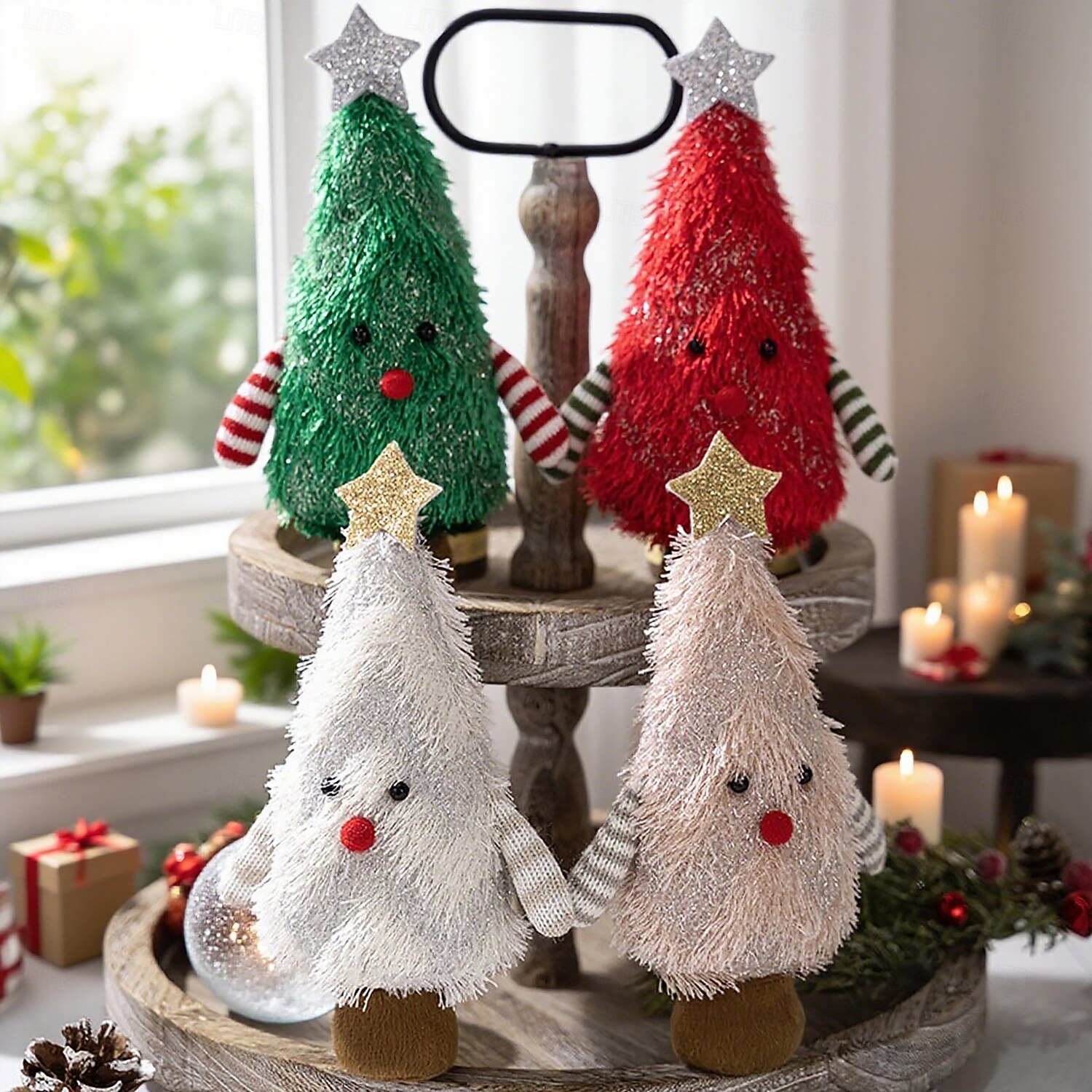ornament de păpușă de pluș în formă de brad de Crăciun, păpuși drăguțe de pluș, brazi de Crăciun, design de copaci moi, figurine, păpuși, decorațiuni de birou pentru acasă și birou, sărbători 2025 - $7.99 –P3