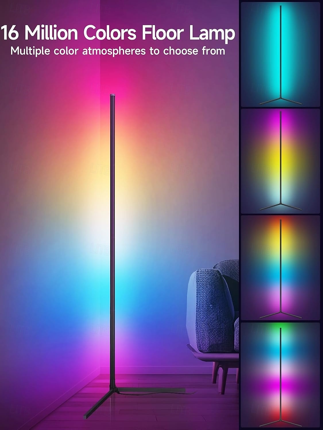Luminária de canto de chão, pacote com 1, luminária de canto LED RGB com controle remoto, luz ambiente que muda de cor com 16 milhões de cores DIY para quarto, sala de estar e sala de jogos de 2025 por $62.99 –P2