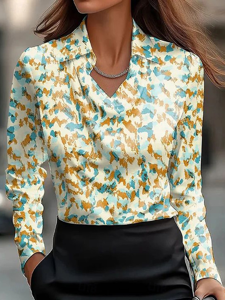 Dames Overhemd Bloemig Grafisch Elegant Stijlvol Casual Lange mouw Col Normale tops Werk Feestavondkleding Dagelijks Met ruches Gedrapeerd Geel Blozend Roze Groen Grijs Zomer Herfst 2025 - $29.99 –P4