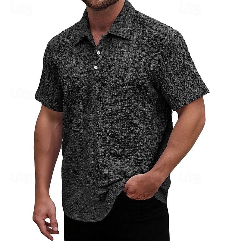 Men's Golf Shirt Golf Polos Shirts Work Casual Lapel Short Sleeve Basic Modern Plain Jacquard Buttons Summer Spring Regular Fit Wine Black Light Green Navy Blue Sky Blue Purple Golf Shirt 2025 - $23.99 –P3