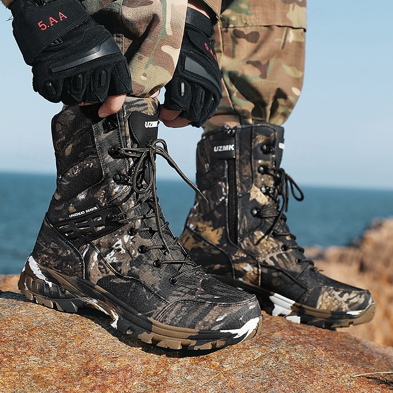 2026年 滑り止めソールを備えたメンズ迷彩タクティカルブーツ、狩猟、パトロール、サバイバルギア用の通気性のある軍用戦闘靴  コレクション – $79.99 –P6