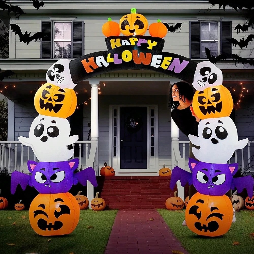 1 ks 2,5 m/8 stop halloweenská dýně, duch, svítící nafukovací vzduchový model, oblouky, dveře do dvora, vstupní dveře, verandy, trávník, párty, halloweenská atmosféra, dekorativní světla, zástrčka 2025 - $95.99 –P3