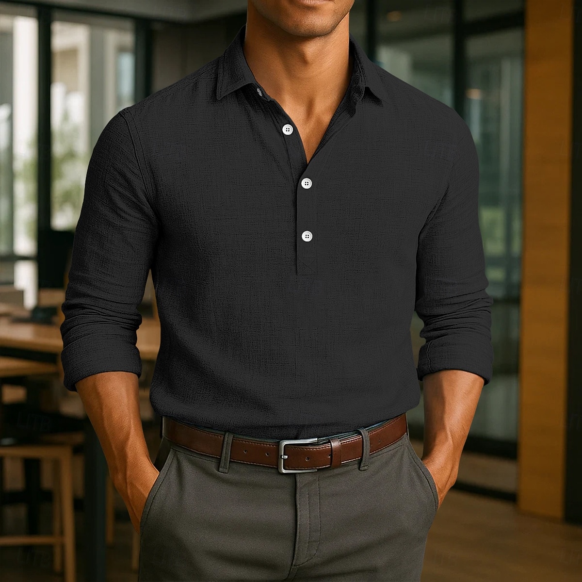 Men's Shirt Linen Shirt Summer Shirt Beach Wear Plain Casual Daily Blue Black White Khaki Long Sleeve Lapel Spring & Summer Summer Clothing Apparel Plain 2026 - $26.99 –P16