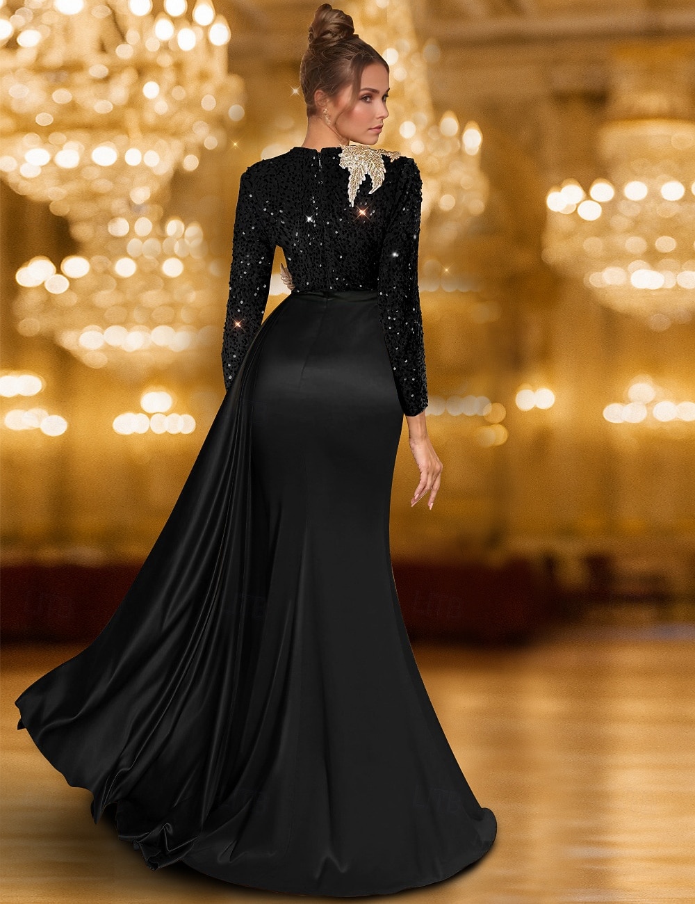 Linia -A Rochii de seara Elegant Rochie formală Oficial Nuntă Lungime Podea Manșon Lung Stil Nautic Rochie de Mama Miresei sampanie Satin cu Strălucire Pliuri 2025 2025 - $149.99 –P2