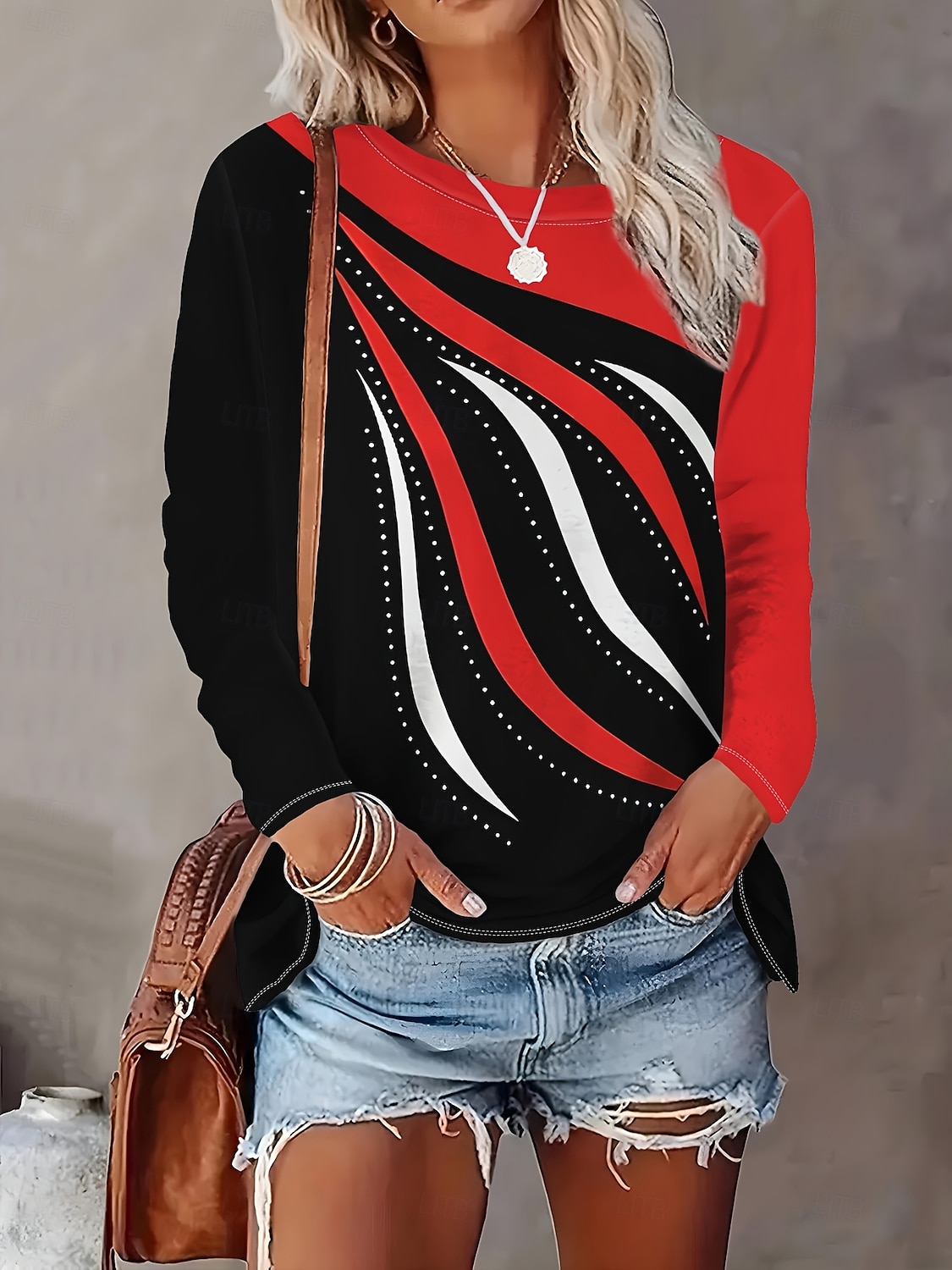 Γυναικεία Μπλουζάκι Στάμπα Γραφική Γεωμετρικό Αφηρημένο Βίντατζ Μοντέρνα Στυλάτο Μακρυμάνικο Στρογγυλή Ψηλή Λαιμόκοψη Στρογγυλή Λαιμόκοψη Κανονικά μπλουζάκια Καθημερινά 2026 - $24.99 –P2