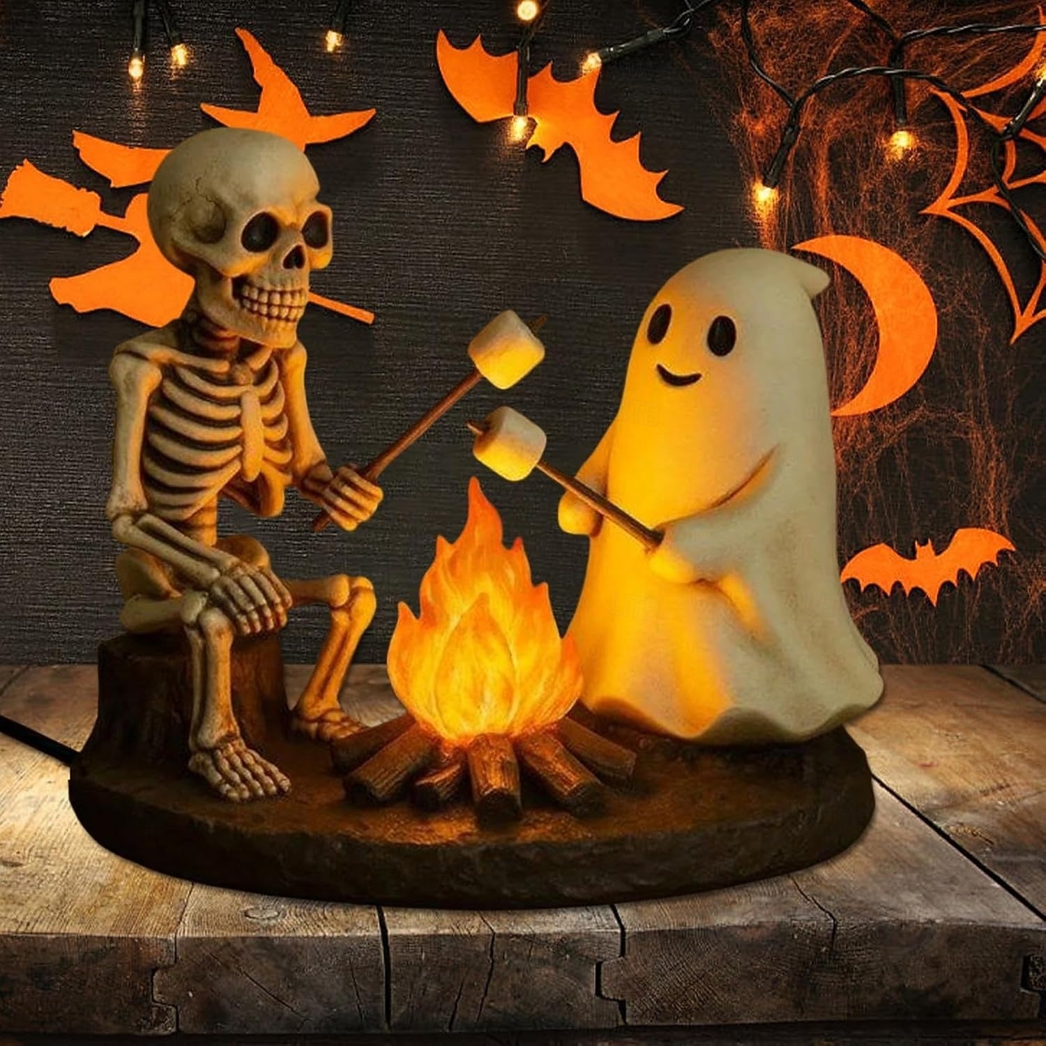 2025年 スケルトンとゴーストの焚き火ナイトランプ、ハロウィンのかわいいゴースト、キャンプファイヤー、マシュマロを焼く、ちらつくナイトライト、不気味なゴーストランプ、寝室、テーブル、ホームデコレーション用  コレクション – $24.99 –P6