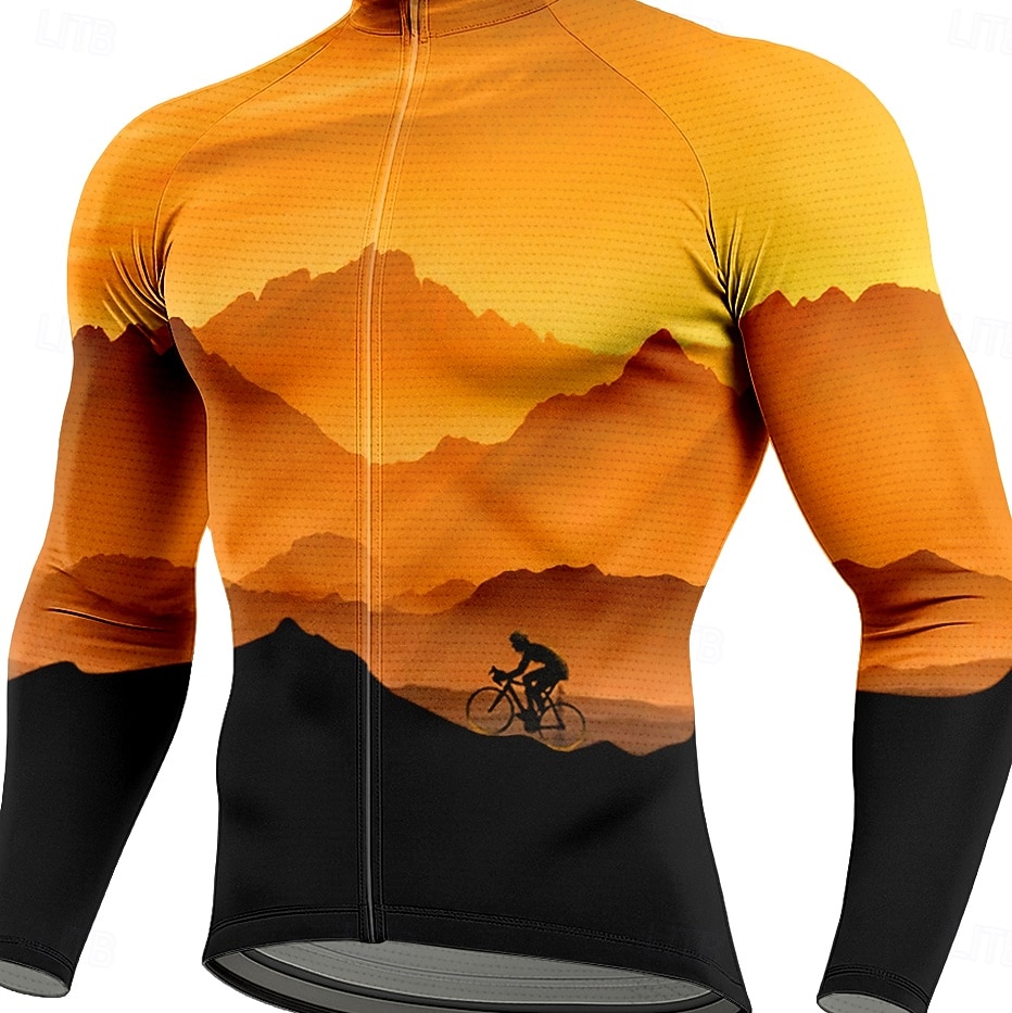 Voor heren Wielrenshirt met strakke wielrenbroek Lange mouw Winter Herfst Oranje Grafisch Wolk Met Patroon Fietsen Thermisch Warm 3D-pad Sneldrogend Anatomisch ontwerp Ultra-Violetbestendig Sport 2026 - $56.99 –P3