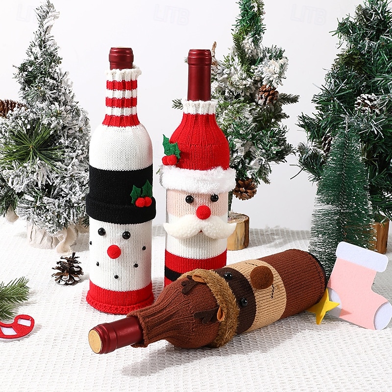 Capa para garrafa de vinho de Natal com champanhe e vinho natalinos com design de Papai Noel, rena e boneco de neve, decoração de mesa festiva para restaurantes, hotéis, jantares, festas e decoração de 2025 por $7.99 –P2