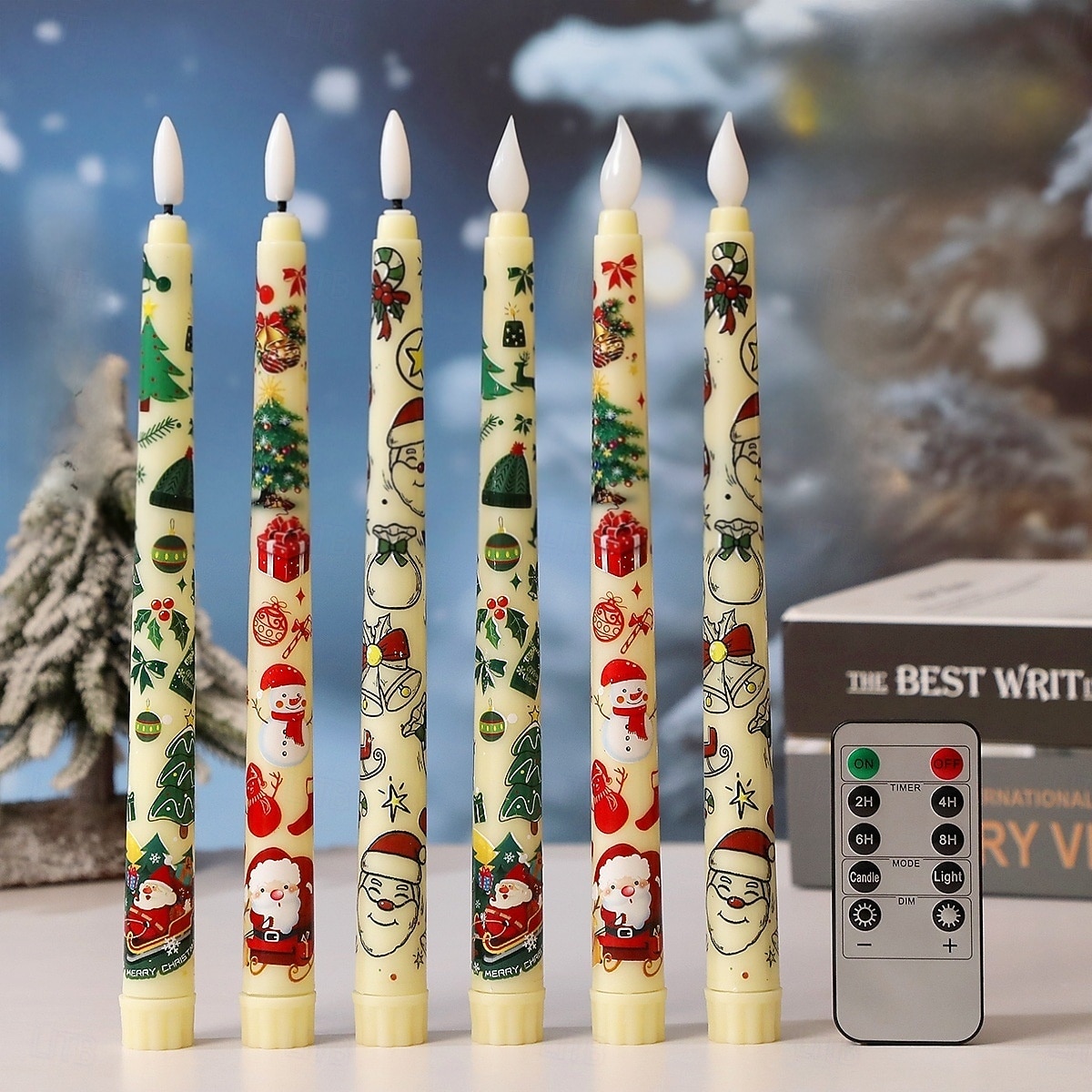 Flammenlose Stabkerzen mit weihnachtlichem Farbmuster, batteriebetrieben mit Fernbedienung und Timer, flackernde LED-Stabkerzen mit 3D-Docht, Weihnachtsmann, Schneemann, Weihnachtsbaum-Aufkleber, 2025 - $17.99 –P9