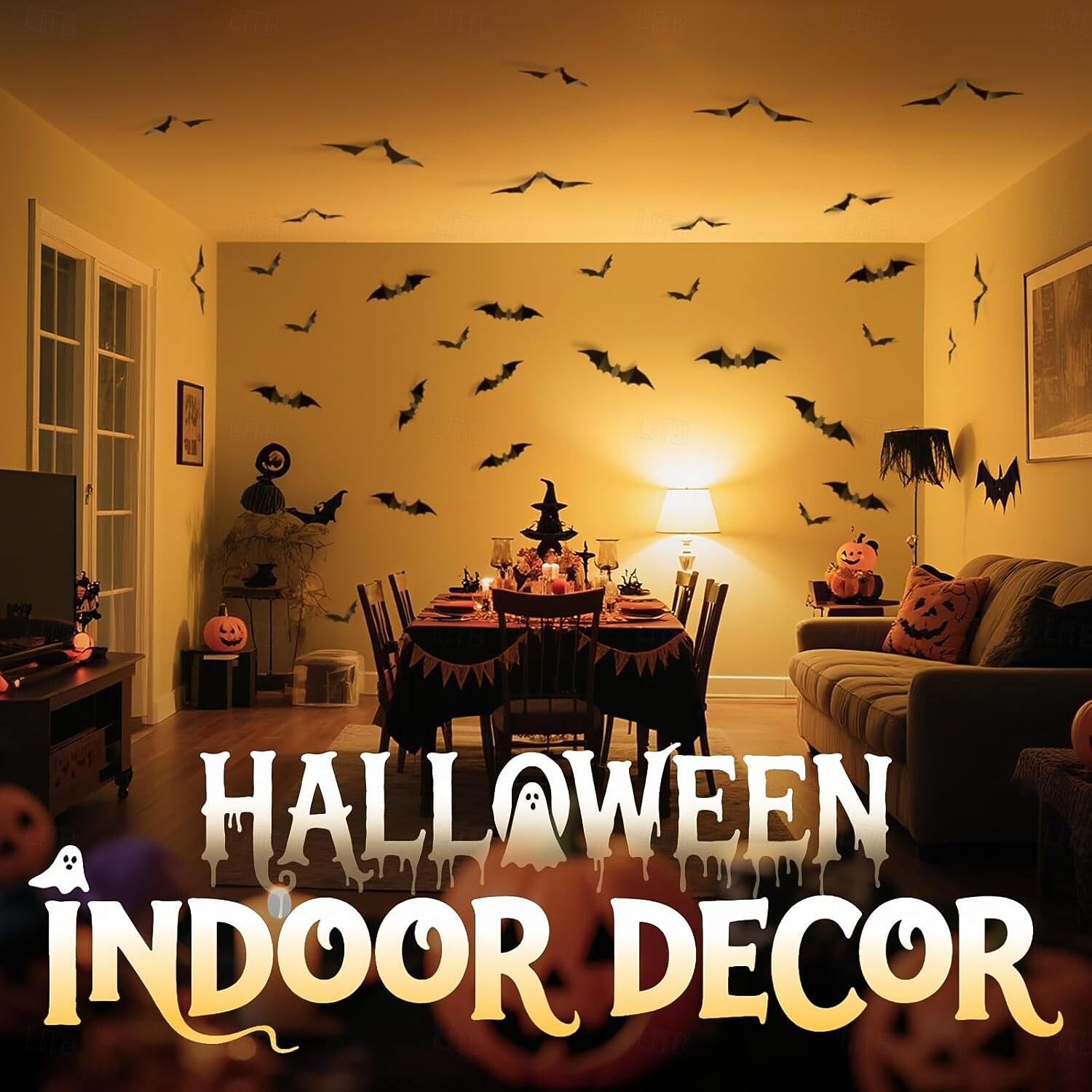 140 ks halloweenských 3D nástěnných dekorací s netopýry, strašidelné samolepky na halloweenskou párty, samolepky na zeď s netopýry, roztomilá halloweenská dekorace do interiéru, do ložnice, koupelny, 2025 - $7.99 –P1