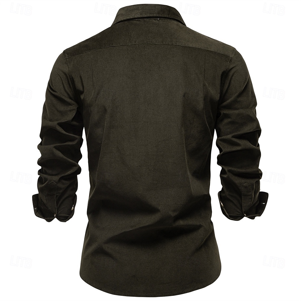 Per uomo Camicia Blu marino scuro Marrone Verde militare Manica Lunga Semplice Colletto a Camicia Scuola Formale Bottoni Abbigliamento Elegante Vintage Cool Quotidiano del 2026 a $35.99 –P11