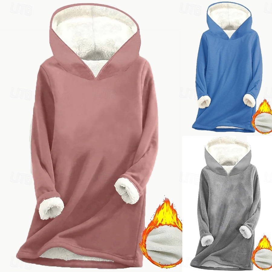 Mulheres Pulôver Moletom Com Capuz Gráfico Tecido Quente Casual Velo Sherpa Manga Longa Com Capuz Tops longos Rua Dia a Dia Casual Imprimir Rosa Escuro Azul Cinzento Outono Inverno de 2025 por $24.99 –P1