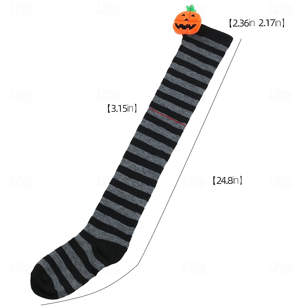Damskie skarpetki za kolano na Halloween - bawełniane, długie pończochy w paski z uroczym wzorem dyni, zabawne i wygodne, nowatorskie pończochy na imprezy kostiumowe, cosplay i wydarzenia świąteczne 2025 - $11.99 –P6
