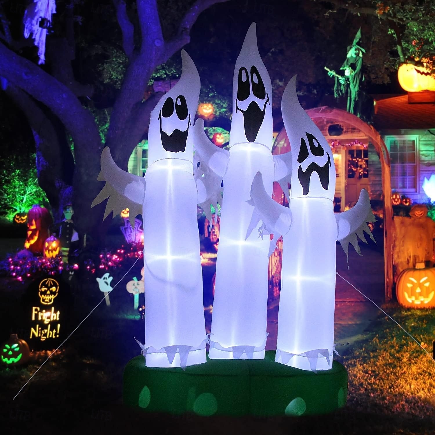 1 db 3 m/10 láb halloweeni háromfejű szellem lámpával felfújható légmodell beltéri és kültéri udvari gyep party hangulat dekorációs fények us/eu/uk/au csatlakozó 2025 - $79.99 –P2