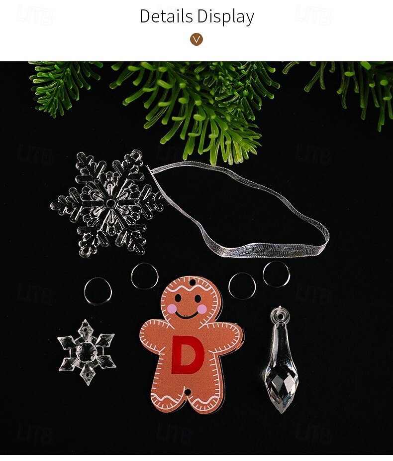 1 stk. juleoppheng i akryl, gjennomsiktig hengende, kreativ pepperkakemann-bokstav DIY-anheng, juletrepynt 2025 - $6.49 –P5