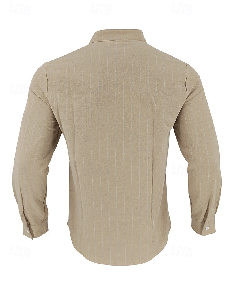 Per uomo Camicia Camicia di lino Camicia casual Camicia con Bottoni Camicia di cotone A righe Vacanza Camicia hawaiana Nero Bianco Blu reale Cachi Manica Lunga Colletto alla coreana Primavera Autunno del 2025 a $26.99 –P6