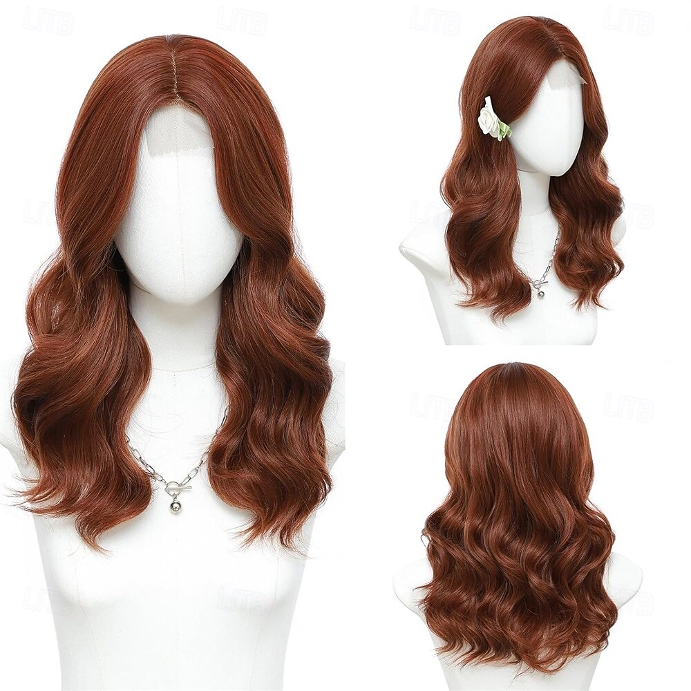 Perucas ruivas de comprimento médio para mulheres, peruca de cabelo sintético ondulado de 18 polegadas com divisão central - peruca com linha capilar natural para uso diário em festas/Halloween de 2026 por $26.99 –P2