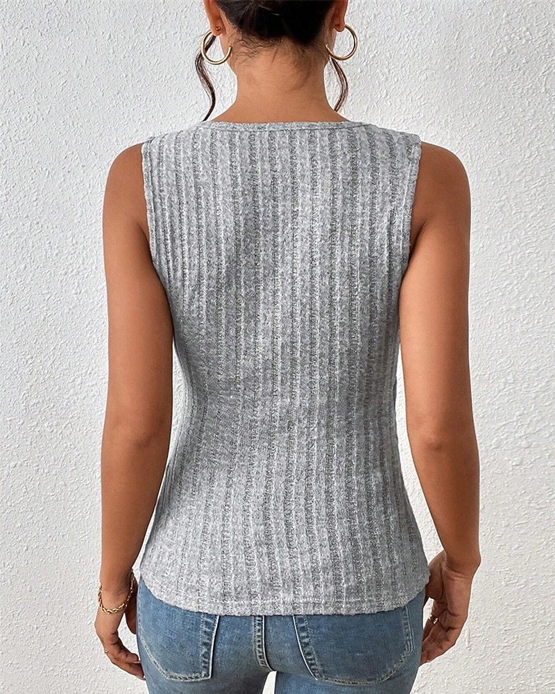 Women's Texture Blouse Tank Top Summer Tops Tee Top Plain Fashion Modern Sleeveless V Neck Regular Tops Daily Light Grey Summer 2025 - $17.99 –P5