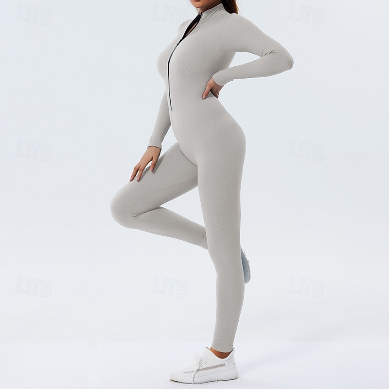 Damen Trainingsanzug Einteiliger Strampler Reißverschluss Einfarbig Bodysuit Herbst Schwarz Rosa Fitnessstudio sportlich Laufen Bauchkontrolle Atmungsaktiv Langarm Sport Sportkleidung 2026 - $32.99 –P16