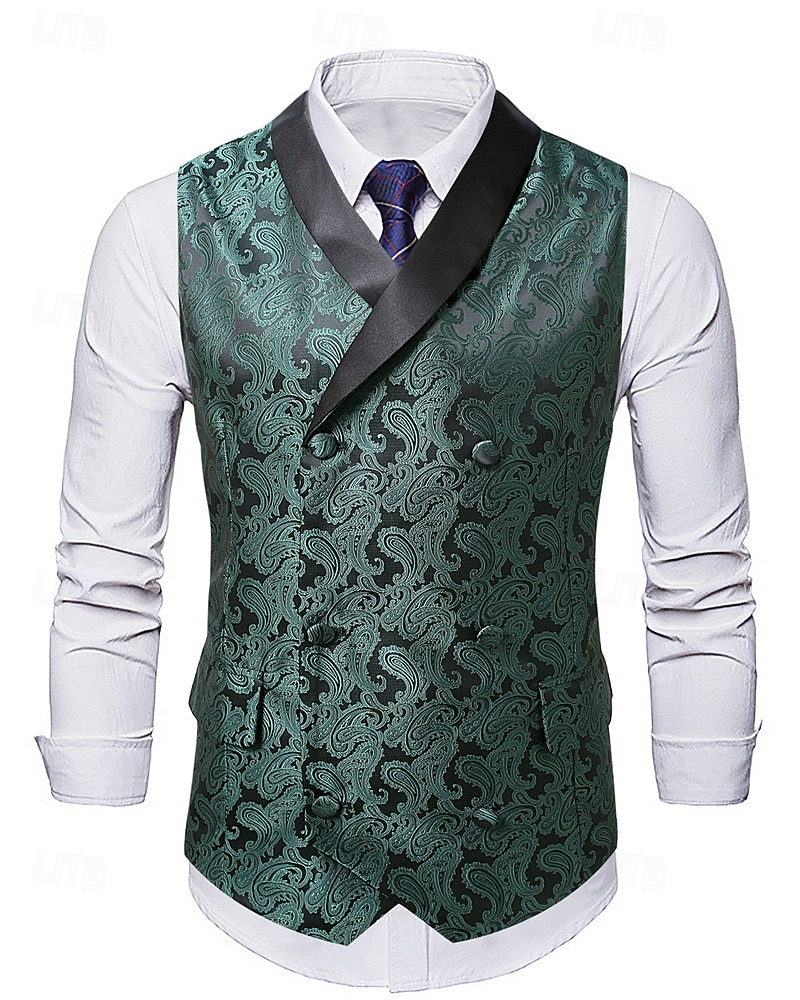 Herre سترة Veste Gilet Feriereise Fest Virksomhet Mote Fritid Vår Høst Lomme Knapper Polyester Bekvem Paisly Enkelt Brystet Enn-knapp Knaphul Normal Mørkegrønn Vest 2025 - $35.99 –P2