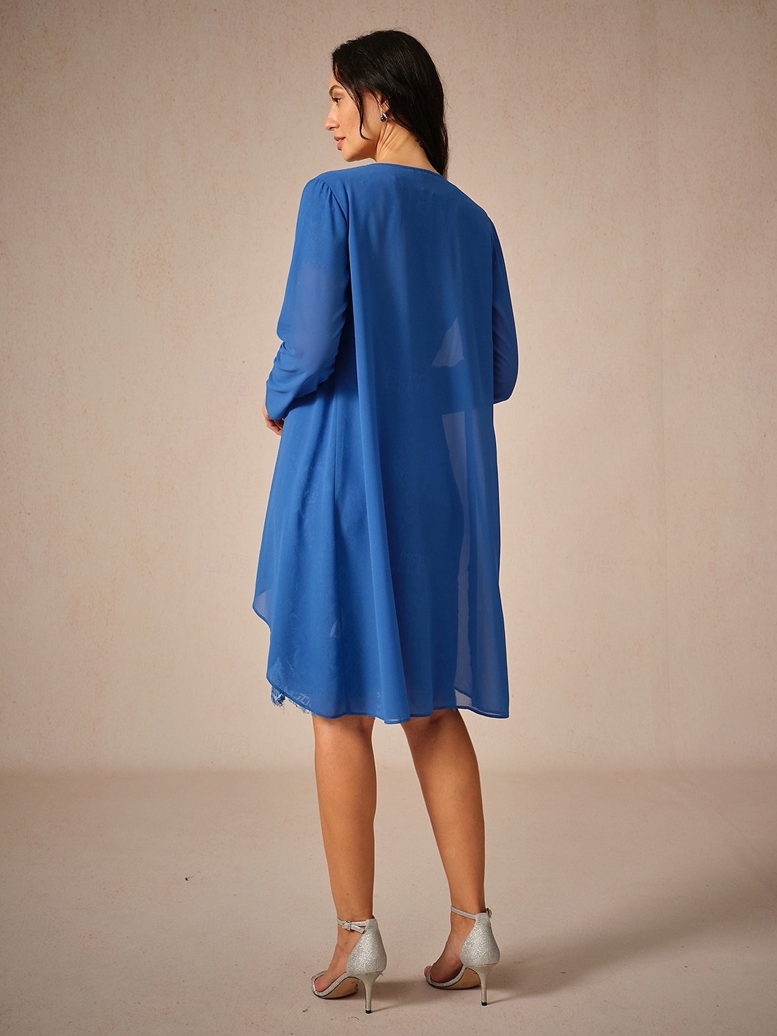Women's Wedding Guest Jacket Dress Lace Dress Chiffon Dress Cocktail Dresses Formal Dresses Cardigan Ruched Long Sleeve Cocktail Party Blue Spring Summer Fall 2025 - $69.99 –P2