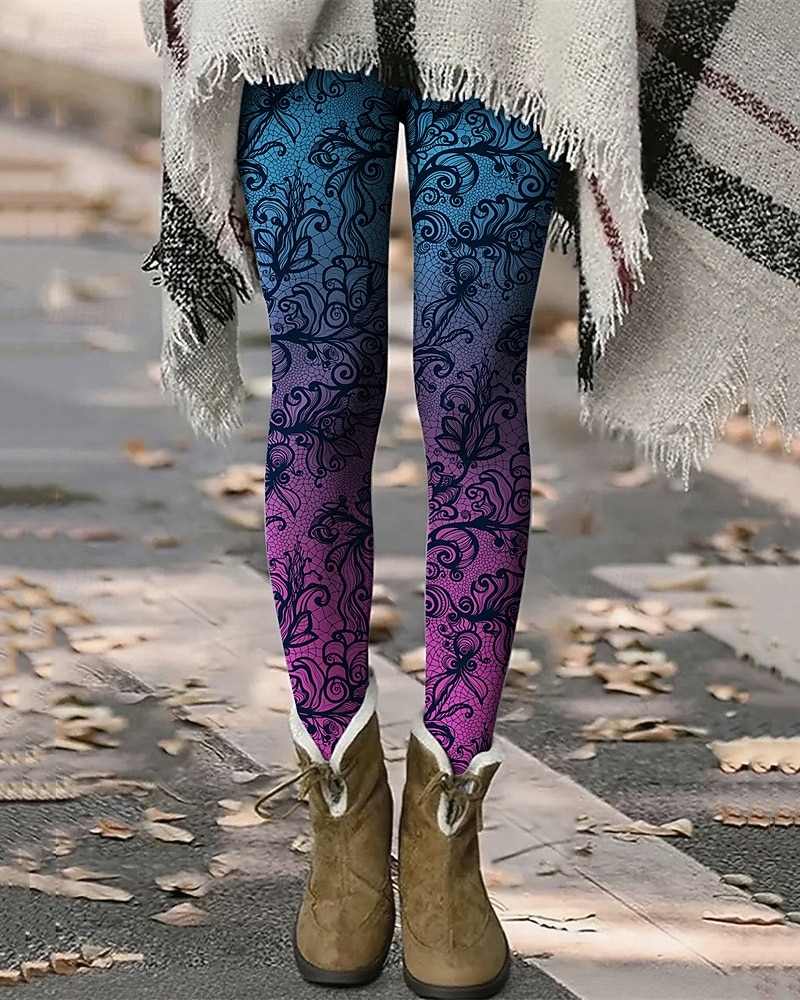 Női Nadrágok Leggingek Kényelmes leggings Utcai sikk Alkalmi Teljes hossz Magas derék Virágos Rugalmas derék Nyomtatott Lélegzési képesség Kényelmes Nyúlós Vakáció Utca Hétköznapi viselet Kék Nyár 2025 - $18.99 –P1