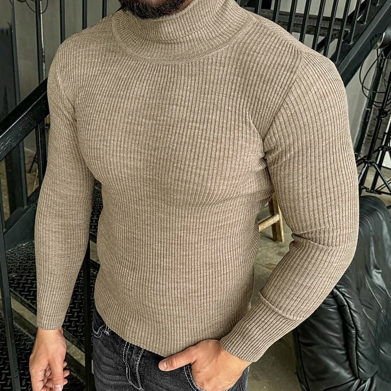 Herr Pullover tröja Stickad tröja Ribbad Sticka Vanliga toppar Stickat Slät Polokrage Mode Grundläggande Semester Dagliga kläder Kläder Höst Vinter Vin Svart M L XL 2025 - $28.99 –P1