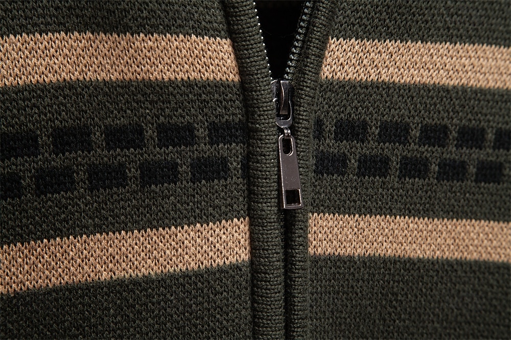 Męskie Sweter Rozpinany Sweter Fair Isle Robić na drutach Zwykłe topy Zapiąć na zamek błyskawiczny Geometryczny Golf Święta Sweter rozpinany Urlop Codzienny Odzież Wiosna Jesień Granatowy Khaki S M L 2025 - $50.99 –P12