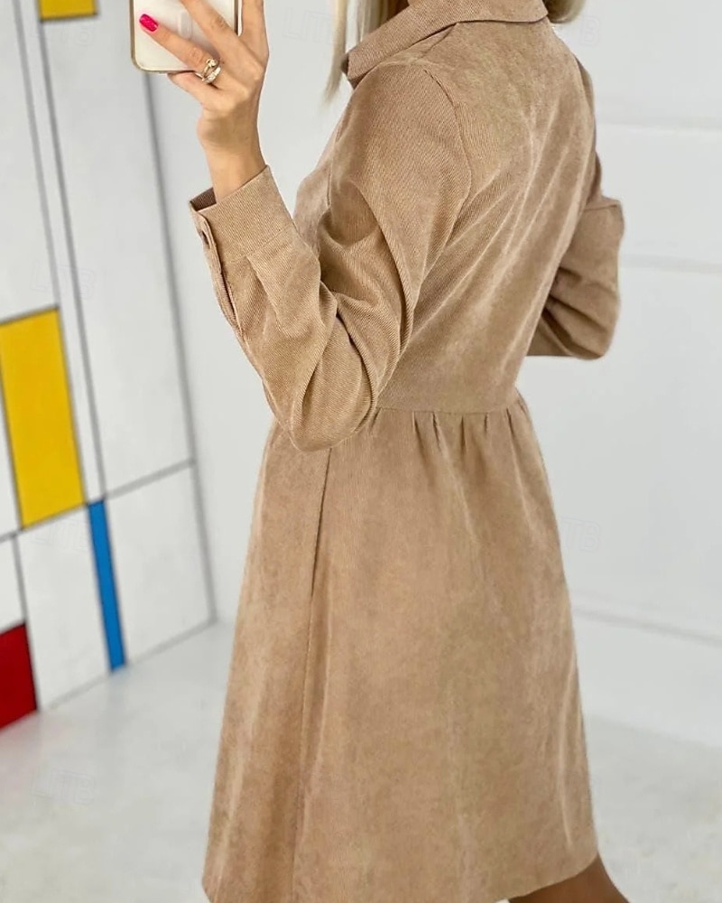 Pentru femei Rochie Mini Rochii Tip Cămașă Clasic Modern În aer liber Vacanță Sfârșit de săptămână Fit regulat Simplu Manșon Lung Guler Cămașă Negru Albastru piscină Mov Kaki Toamnă 2025 - $22.99 –P3