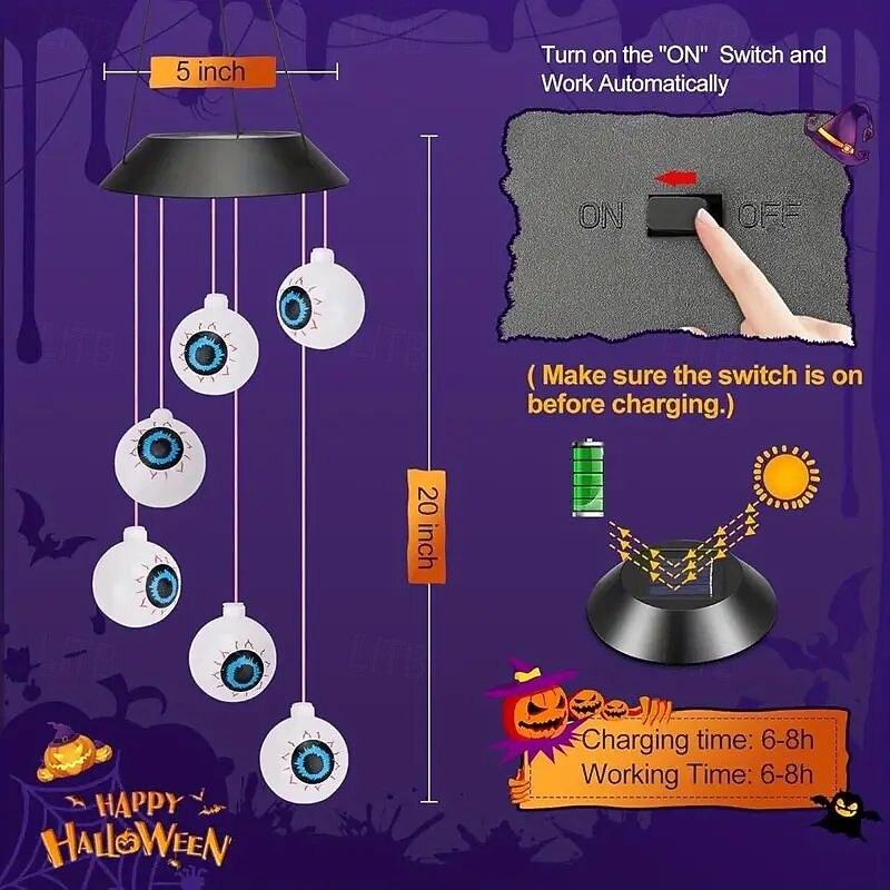 Солнечный светильник-вибрация в виде глазного яблока на Хэллоуин, водонепроницаемый, подвесной светильник для улицы, внутреннего помещения, для украшения двора, крыльца, патио, окна, вечеринки с злыми 2026 - $20.99 –P7