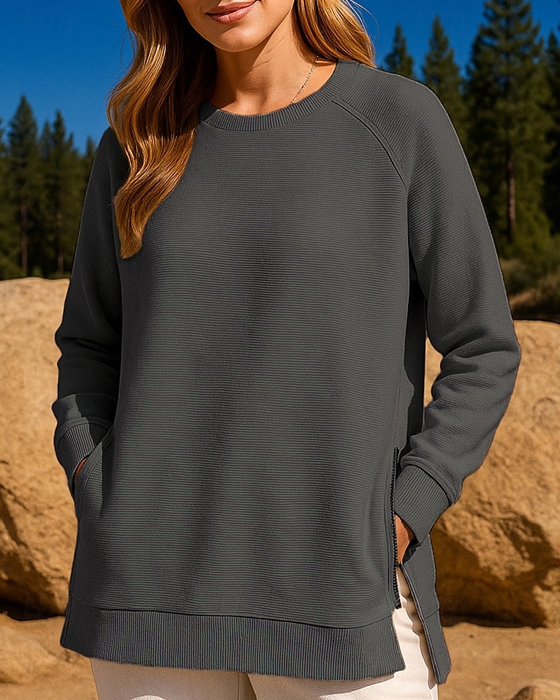 Dam Tröja med pullover Casual Toppar Dragkedja Långärmad Överdelar Fritids- Höst Solid färg Andningsfunktion Träna Utomhus Träning Sportkläder Sportkläder Svart Vit Vinröd 2025 - $21.99 –P10