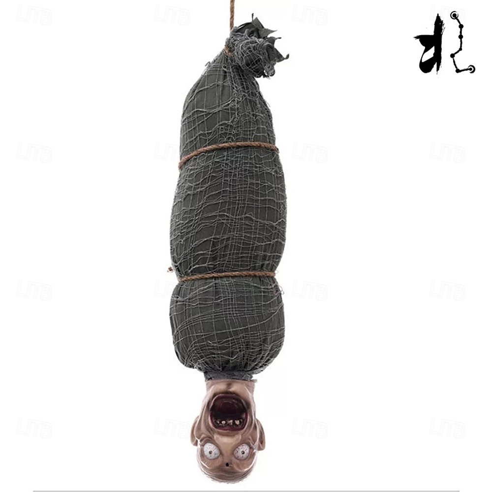 Decorazione di Halloween con mummia appesa - horror invertito con occhi rossi luminosi in tessuto, alimentata a batteria (escluse le batterie AA), ideale per case horror e decorazioni per festival. del 2026 a $63.99 –P6