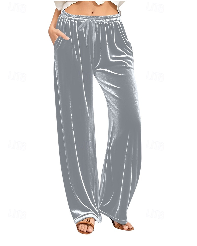 Жен. Широкие Вельветовые брюки Брюки Уличный стиль На каждый день Полная длина Средняя талия Полотняное плетение Карман Эластичный шнурок Удобный Для улицы Праздники выходные 2025 - $24.99 –P3