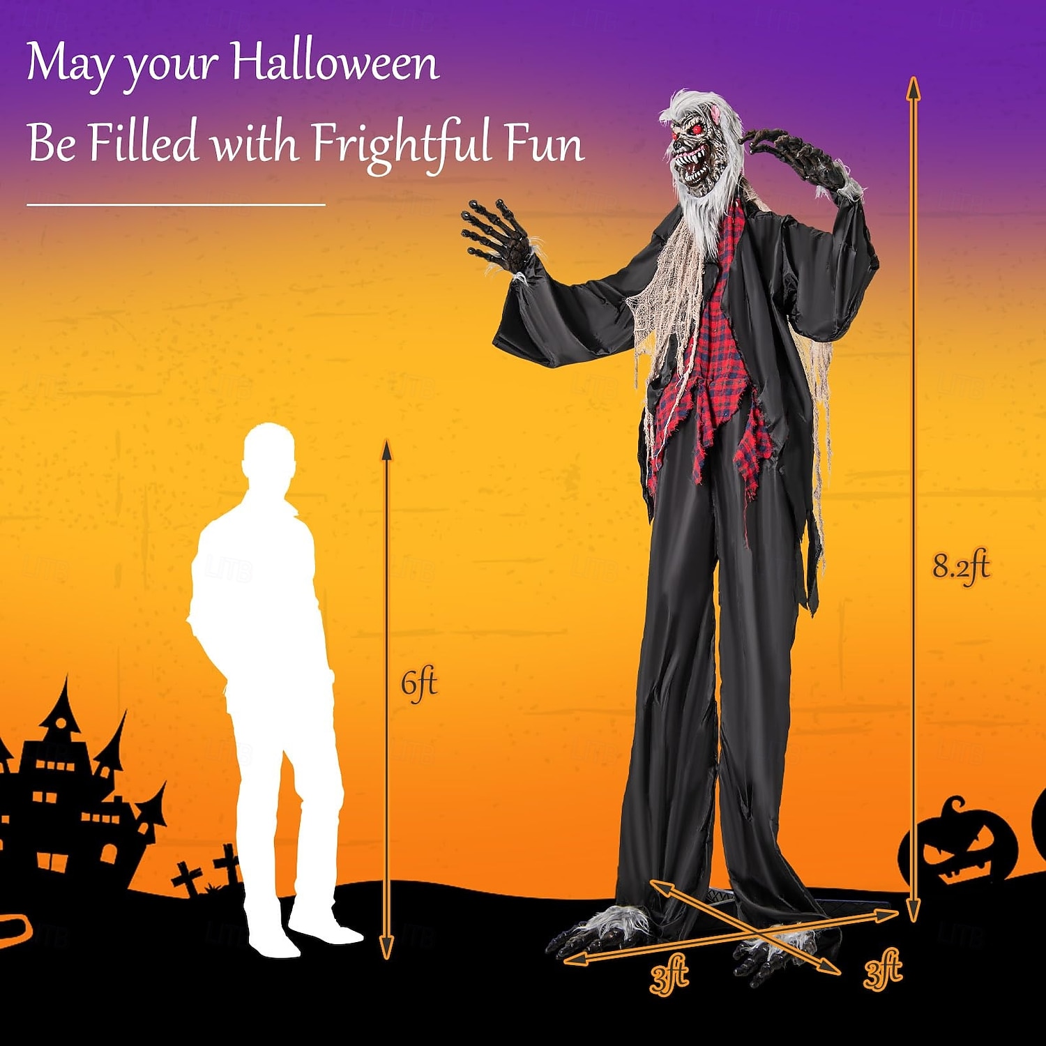 Halloweenská animatronika, zvukem aktivovaný vlkodlak se zářícíma očima a děsivými zvuky, obří animovaná venkovní halloweenská dekorace, pánský doplněk 2025 - $251.09 –P7
